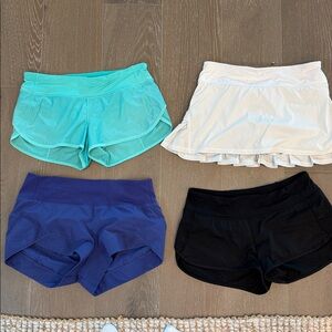 Set of 4 - lululemon Women's low rise Shorts (3) and one skirt